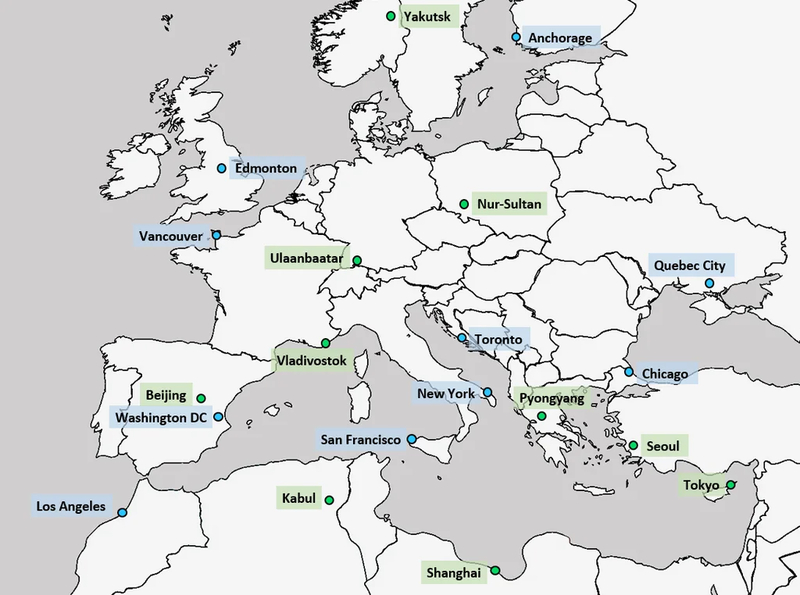 Cities by Latitude | Reddit.com/cranberrycactus